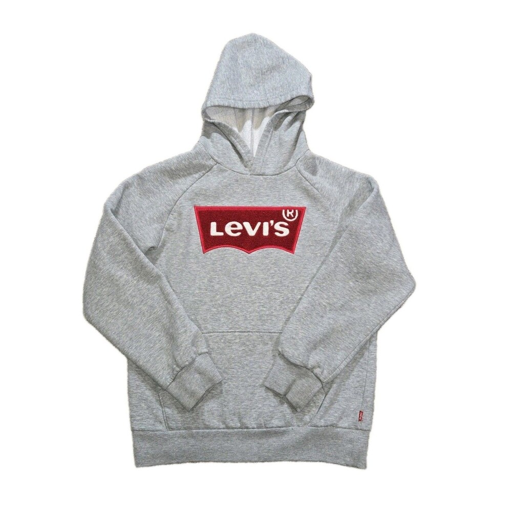Levi’s Boys Batwing Logo Fleece Pullover Hoodie Gray Large 12-13 Years